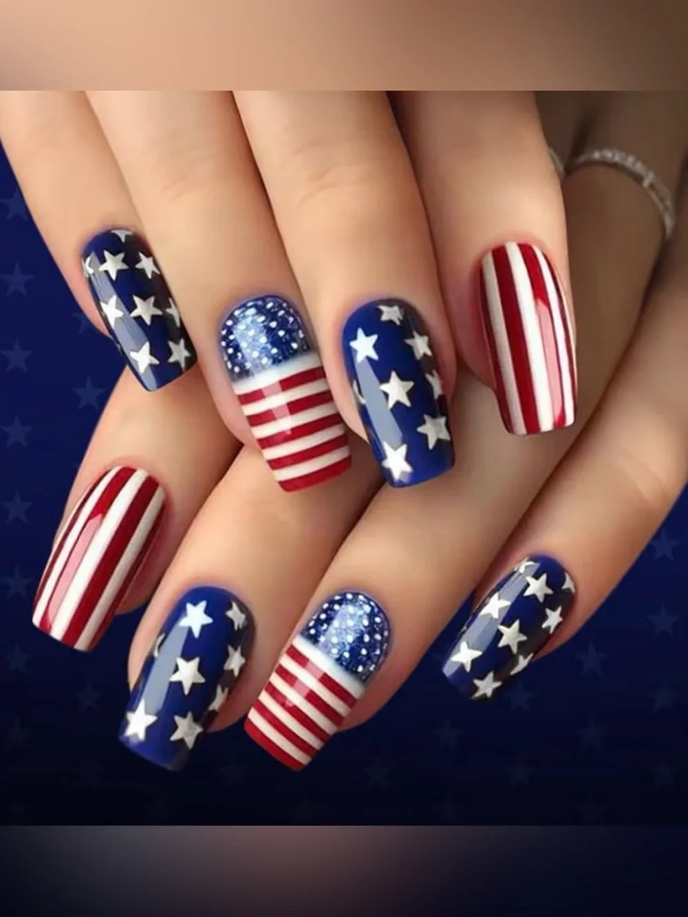 American Flag Inspired Press-On Nails - Red White Blue Stars & Stripes